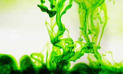 Green ink spreading in the water