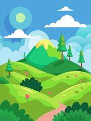 Fototapeta premium Serene Green Hills and Mountain View. A Peaceful Nature Scene