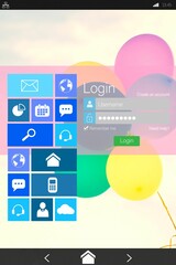 Login page with various icons