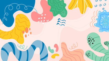 Abstract pastel colored shapes design suitable for backgrounds, invitations, posters, textiles, and social media graphics with a soft, dreamy aesthetic.