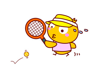 テニスをするひよこ