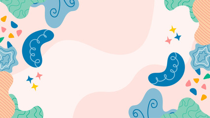 Abstract pastel pink background with blue and green shapes suitable for modern designs, backgrounds, web graphics, and social media visuals.