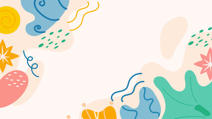 Abstract, colorful artwork with shapes and flowers. Perfect for design projects, backgrounds, and art prints for a vibrant look.