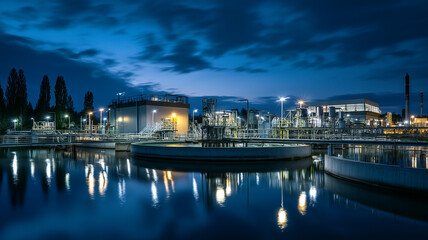 Obraz premium Nature Reflections at Eco-Friendly Waste Water Plant