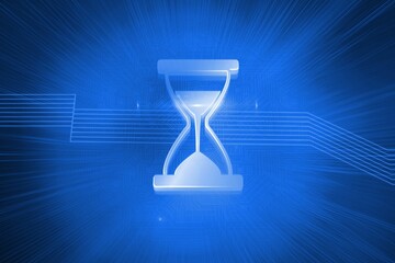 Shiny hourglass on blue background