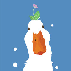 Goose with Flower on Head Whimsical Illustration. vector illustration. 