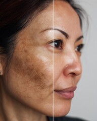 A 30+ year old Asian woman with postpartum melasma recovered after using a product that is safe for breastfeeding mothers.