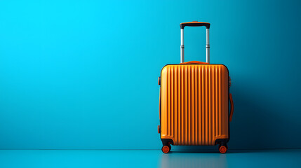 Orange Suitcase with Travel Ready, and Minimalist Background
