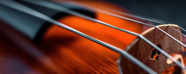 Close-up view of violin strings and fingerboard highlighting craftsmanship and detail in a classic instrument