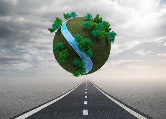 Futuristic earth floating in sky