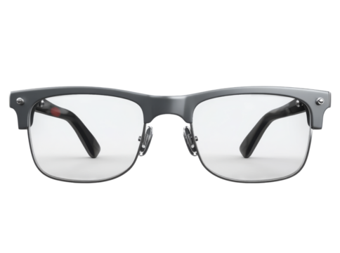 Stylish grey metal frame eyeglasses modern design clear lenses, On Transparent Background, Png