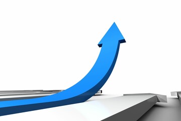 Blue arrow pointing up from grey surface