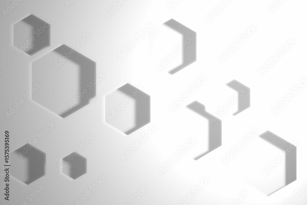 Poster digital flat design showing 3d hexagonal shapes casting soft shadows on smooth gradient background