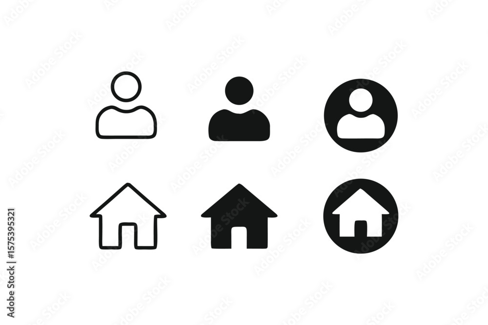 Poster Navigation Icons Set Modern User Profile and Home Symbol Variants for UI and UX Design Purposes Depicting Essential Functions