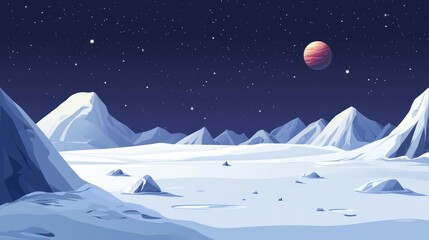 Naklejka premium Frozen alien landscape under a starlit night
