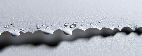 Water droplets forming on a textured surface with a wavy edge during indoor lighting conditions