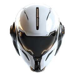Futuristic cyber helmet showcasing sleek design, technology, and protective gear aesthetic against a transparent background.