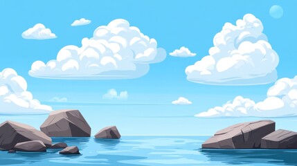 Obraz premium Ocean scene with fluffy clouds