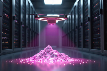 Data Mining Concept: Drone Processing Digital Information in a Server Center