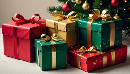Obraz premium Christmas presents in various colors and patterns