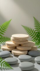 Contemporary Interior with Wooden Table and Tree Slice Decor for ads mockup 