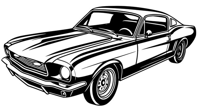 Vintage Muscle Car Front Angle Vector &ndash; Classic Fastback Illustration