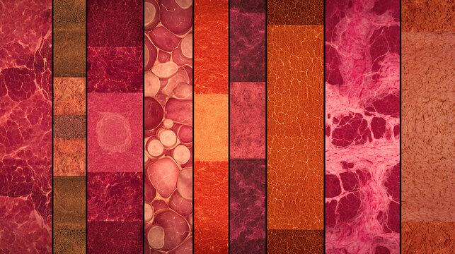 A fractal pattern of carcinogenic warning labels crafted from processed meat textures, forming an infinite loop.