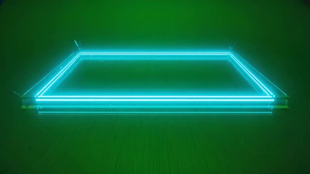minimalistic glowing neon rectangle floating on vivid green screen, futuristic UI interface element for visual effects compositing 
