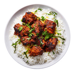 Fototapeta premium Chicken Tikka Masalar orr rice white on a plate on transparent background