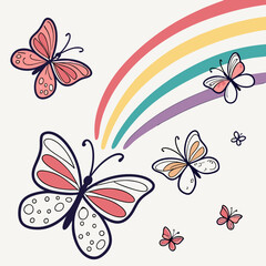 Obraz premium Vibrant Hand-Drawn Butterfly Doodle Set in Crayon Style with Colorful Sketches on White Background for Kids Art and Spring Design Themes