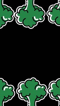 Animation of multiple broccoli icons on black background