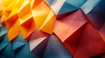 Abstract geometric origami sculpture illustrating colorful paper texture and shape dynamics