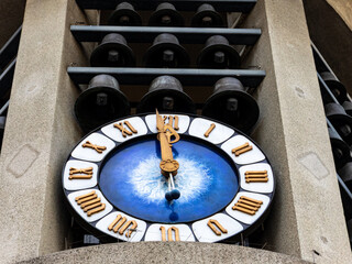 Clock and bells on tower