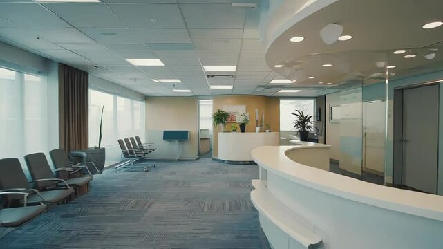 Modern medical clinic reception area with empty waiting room