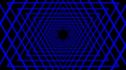 Glowing blue neon triangle tunnel animation, Futuristic digital vortex loop - Powered by Adobe
