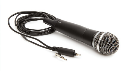 Professional microphone isolated on white background, showcasing crisp details from a top-down view.