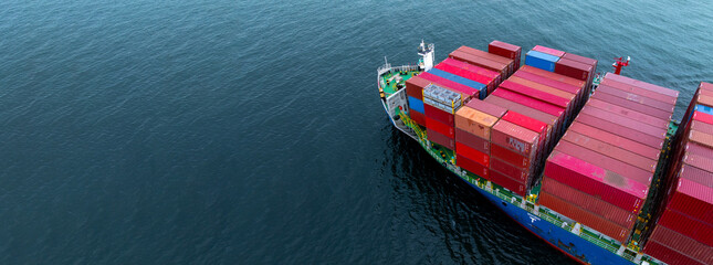 Aerial view Container cargo ship or cargo shipping, Global business logistic import and export...