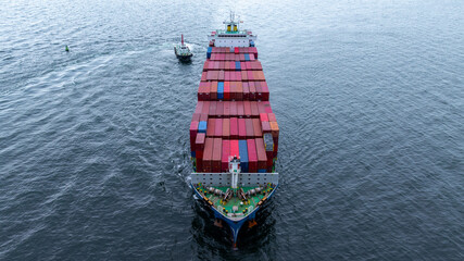 Aerial view Container cargo ship or cargo shipping, Global business logistic import and export...