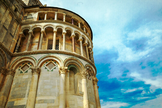 Architectural Detail of Pisa Cathedral Apside under Blue Sky