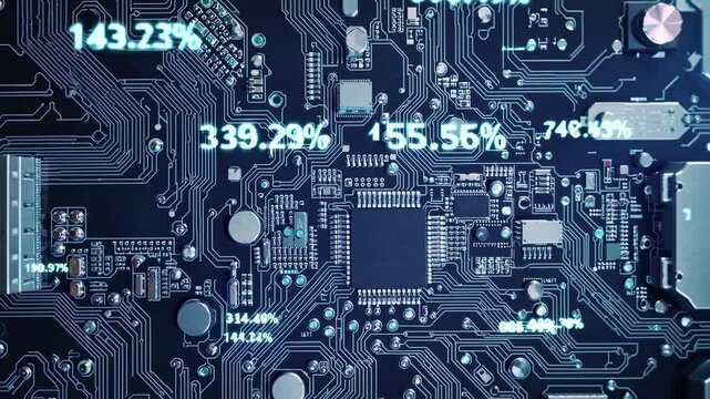 Dynamic circuit board with digital data flow and percentage metrics display