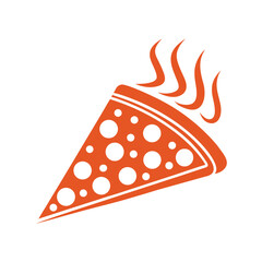 Vector illustration of a delicious pizza slice with steam graphic elements