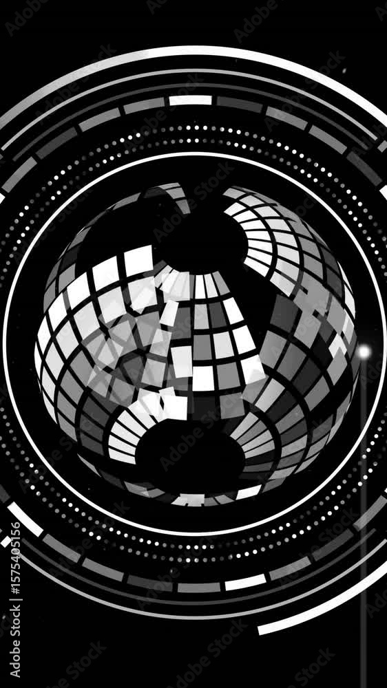 Poster animation of globe with data processing over black background