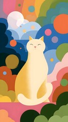 Fototapeta premium Colorful and whimsical abstract cat illust n