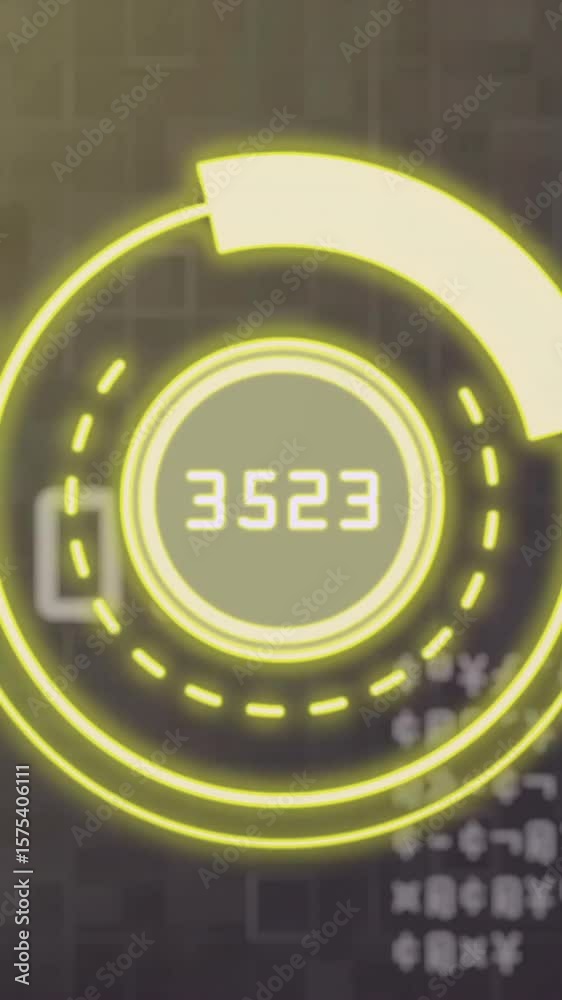 Poster digital countdown animation with numbers and circular graphics over cityscape background