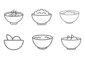 Obraz premium healthy breakfast bowl icon line art vector illustration, bowl outline design