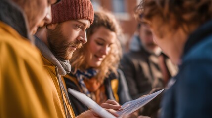 Engaged Group Discussing Ideas Outdoors Together