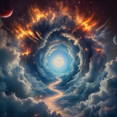 Celestial Portal Journey Through Cosmic Clouds and Stardust