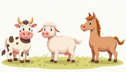 Farm animals standing in a field.