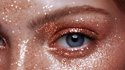 Woman with glittering golden makeup, a vision of beauty and sparkle - Powered by Adobe