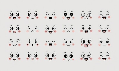 Cute Cartoon Emoji Faces Set with Various Expressions on White Background